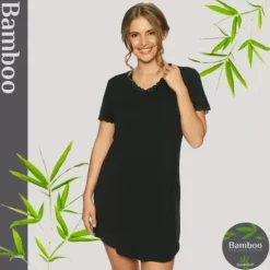 Bamboo Natkjole Kortærmet, Black