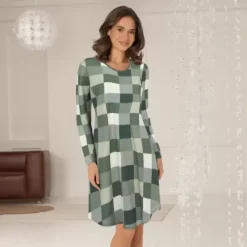 Bamboo Natkjole Lang Ærme, Army Checks
