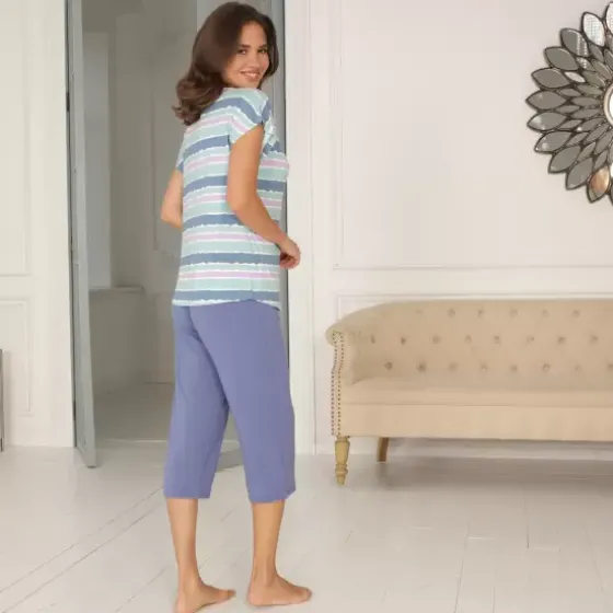 Bamboo Pyjamas Kort Ærme, Blue-Lilac Aquarel