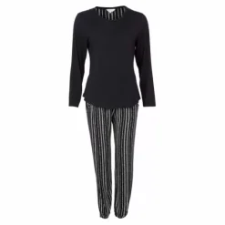 Bamboo Pyjamas Lang Ærme, Black/White