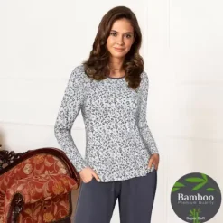 Bamboo Pyjamas Lang Ærme, Graphite Flower