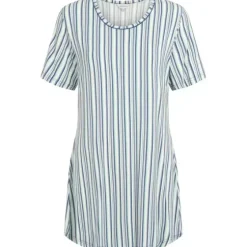 Bambus Natkjole Kort Ærme, Blue Grey Stripe
