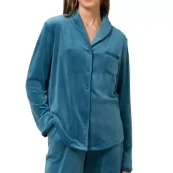 Boyfriend Velour Top, Smoky Blue