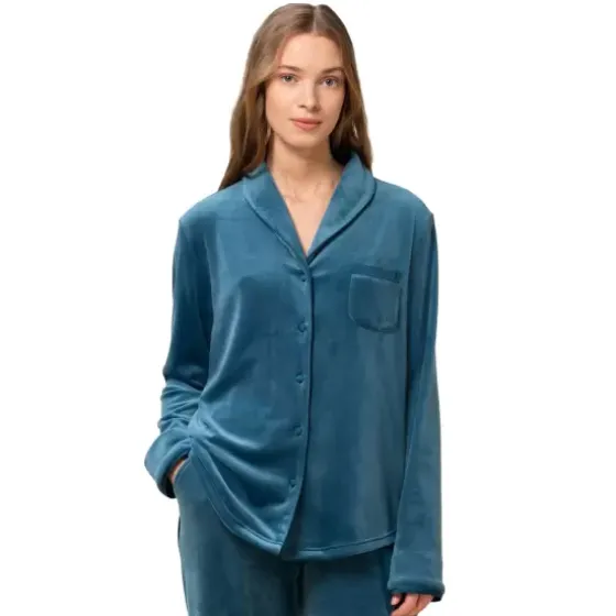 Boyfriend Velour Top, Smoky Blue