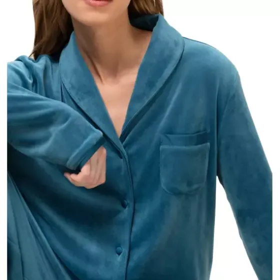 Boyfriend Velour Top, Smoky Blue