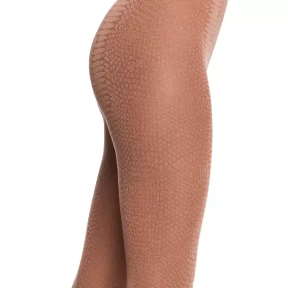 Croco Jacquard Tights, Coffee