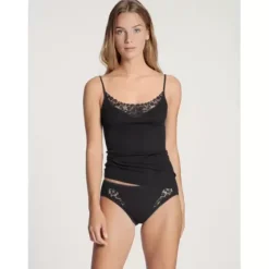Feminin Spaghetti Top Med Blonde, Sort
