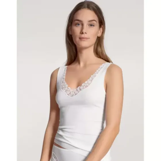 Feminin Tank Top Med Blonde, Hvid