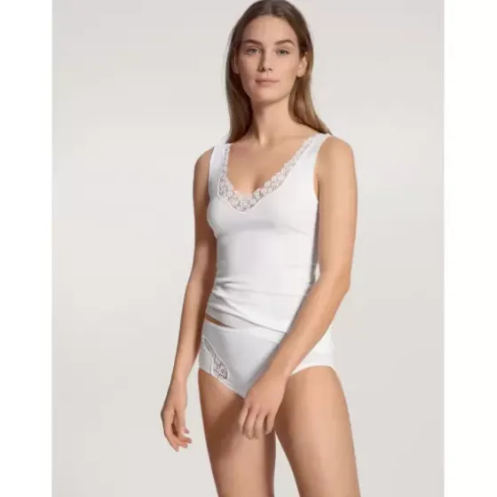 Feminin Tank Top Med Blonde, Hvid