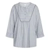 Ninna Natbluse 3/4 Ærme, Faded Denim Stripe