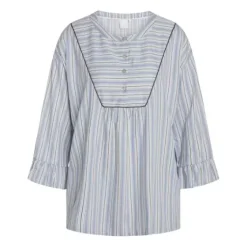Ninna Natbluse 3/4 Ærme, Faded Denim Stripe