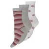 3-Pack Ankelstrømpe Bomuld, Grå/Pink/Hvid