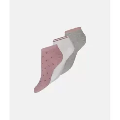 3-Pack Sneaker Bomuldsstrømpe, Grå/Pink/Hvid