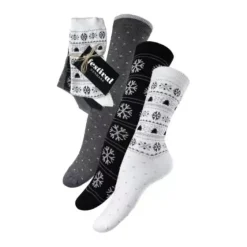 3 Pak Christmas Socks Cotton, White/Black/Grey