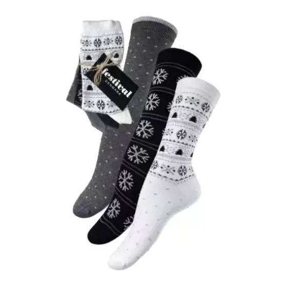3 Pak Christmas Socks Cotton, White/Black/Grey