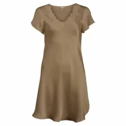 Pure Silk Natkjole Kort Ærme, Pine Bark