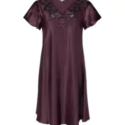 Pure Silk Natkjole Kort Ærme, Italian Plum