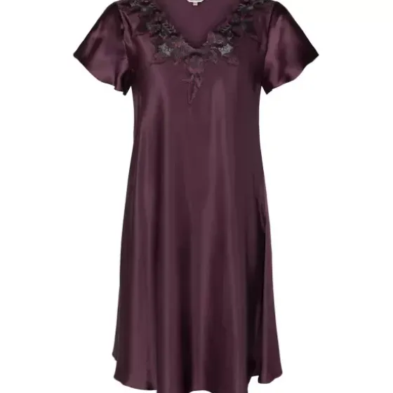Pure Silk Natkjole Kort Ærme, Italian Plum