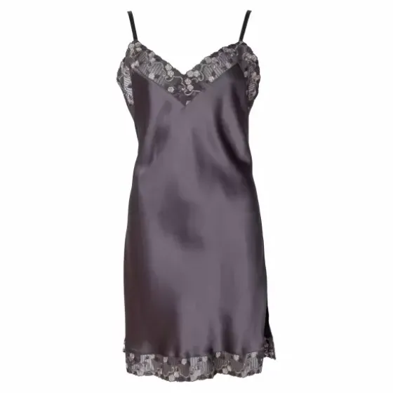 Pure Silk Slip With Lace, Graphite