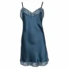 Pure Silk Slip With Lace, Dark Petrol