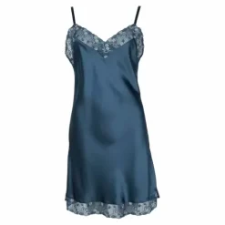 Pure Silk Slip With Lace, Dark Petrol