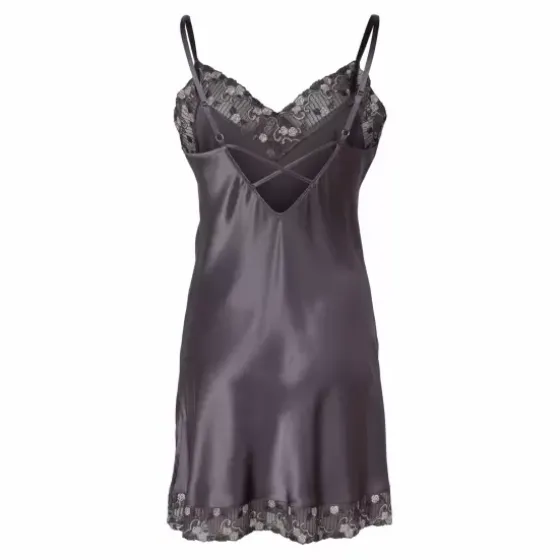 Pure Silk Slip With Lace, Graphite