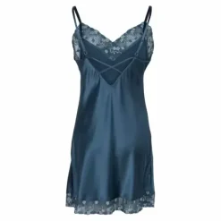 Pure Silk Slip With Lace, Dark Petrol