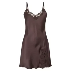 Pure Silk Slip W/Lace, Coffee Bean