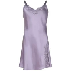 Pure Silke Kjole, Smal Strop Med Blonde, Lavendel