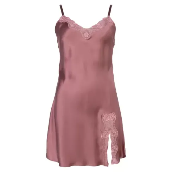Pure Silke Kjole, Smal Strop Med Blonde, Orchid