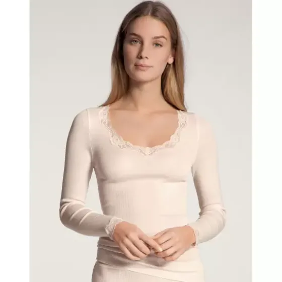 Richesse Lace Langærmet, Uld/Silke Råhvid