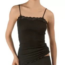 Richesse Lace Spaghetti Top, Uld/Silke Sort