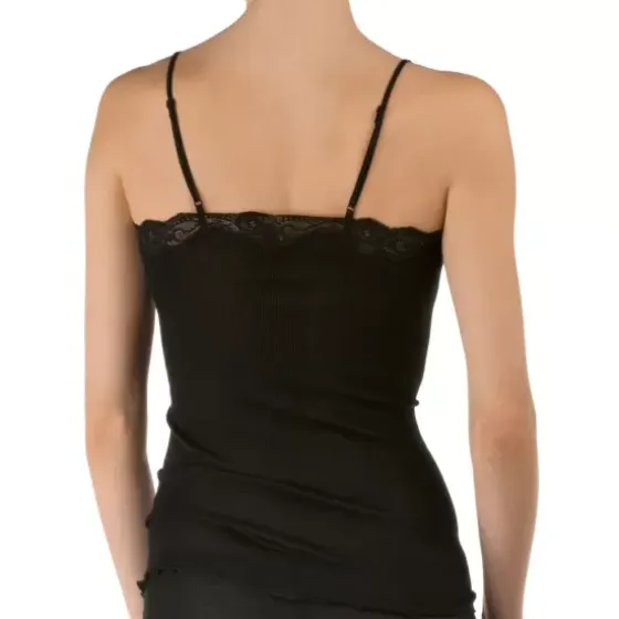 Richesse Lace Spaghetti Top, Uld/Silke Sort
