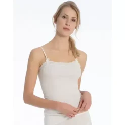 Richesse Lace Spaghetti Top, Uld/Silke Råhvid