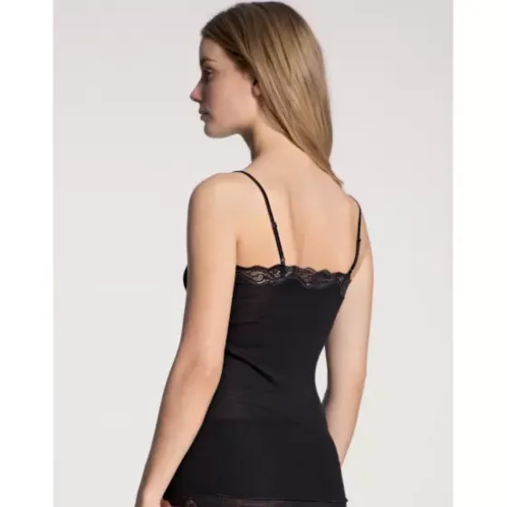 Richesse Lace Spaghetti Top, Uld/Silke Sort