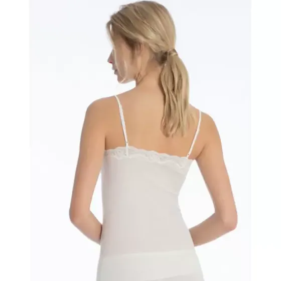 Richesse Lace Spaghetti Top, Uld/Silke Råhvid