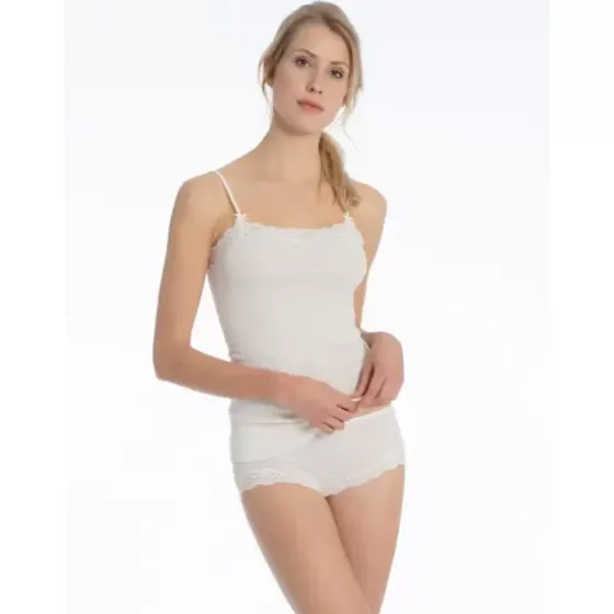 Richesse Lace Spaghetti Top, Uld/Silke Råhvid