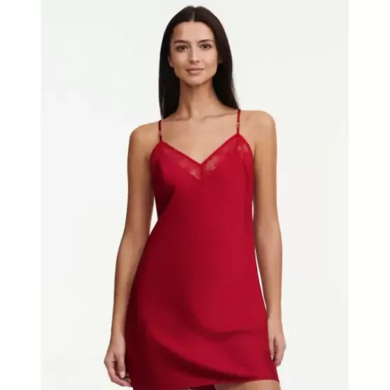 Satin Natkjole U/ærme, Passion Red