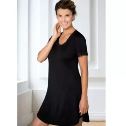 Silke Natkjole Kort Ærme, Black