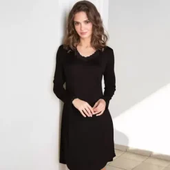 Silke Natkjole Langærmet, Black