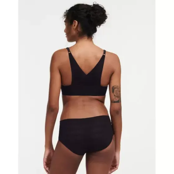 Soft Stretch Top Stribet, Sort